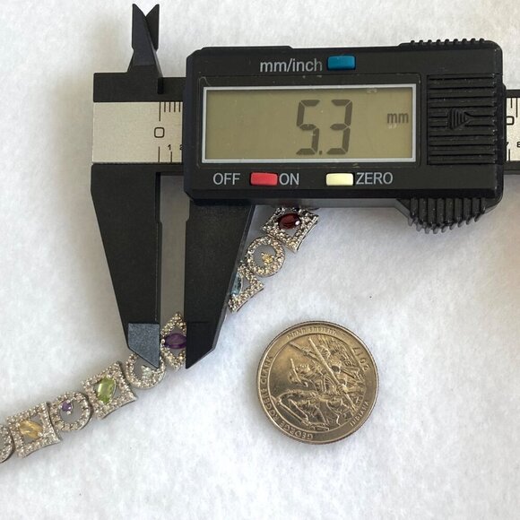 Ross-Simons Sterling Silver 925 Multi Gemstone Geometric Link Tennis Bracelet - Picture 13 of 16